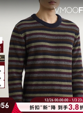 【折扣】Oliver Spencer 男秋冬条纹绵羊毛圆领打底衫毛衣