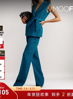 【折扣】Akris女士配腰带亚麻羊毛混纺绉纱马甲