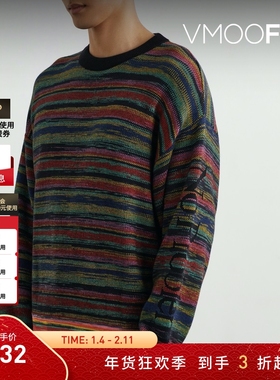 【折扣】Aries 男秋冬慵懒落肩提花条纹棉质毛衣