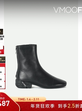 【折扣】Raf Simons 女秋冬高级品牌标志印花黑色皮革踝靴