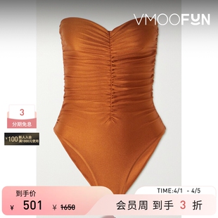 JADE 春夏女抹胸褶饰金属感连体泳衣 SWIM