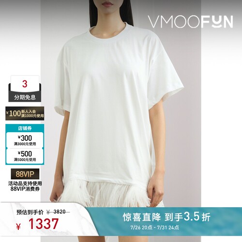 【夏季特惠】Marques' Almeida 春夏女士羽毛边饰棉质迷你连衣裙