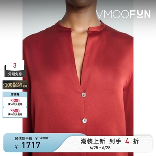 VINCE 春夏女安可拉红桑蚕丝丝缎女衫