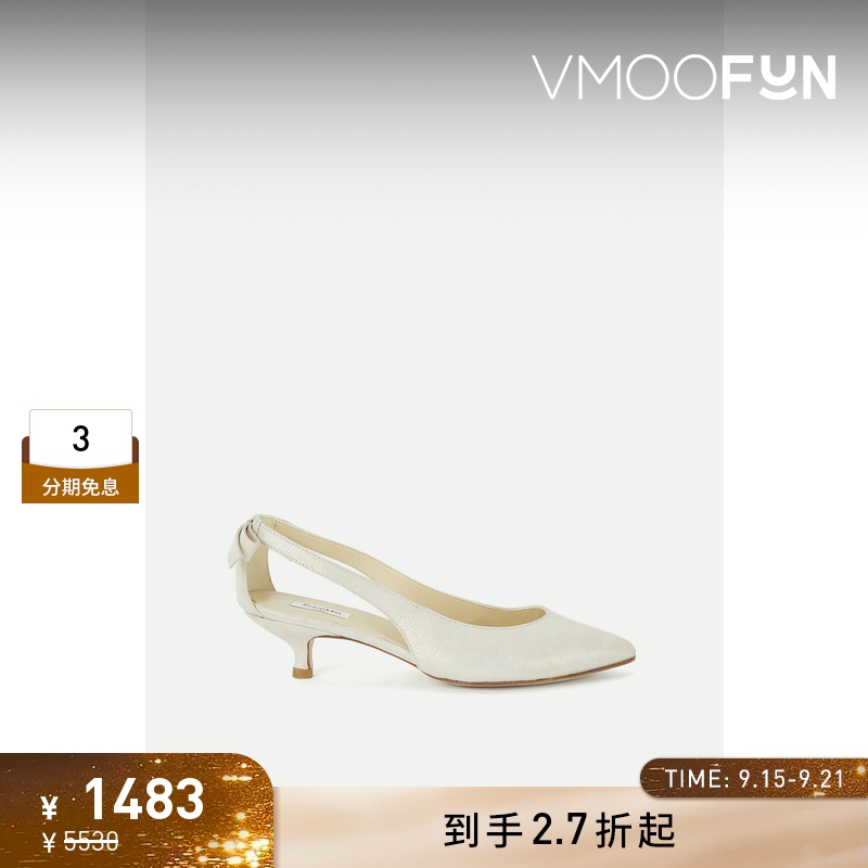 【折扣】Repetto 女金属感皮革露跟小猫跟中跟鞋单鞋