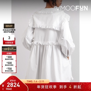 【折扣】Molly Goddard 秋冬女褶饰棉质迷你长袖连衣裙