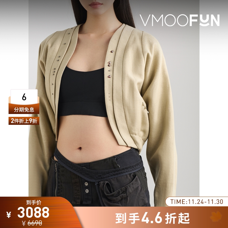 【折扣】Hyein Seo 秋冬女带缀饰绵羊毛亚麻混纺短款外套