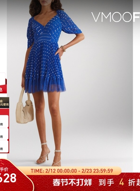 【折扣】Self-Portrait 女蓝色露背收腰连衣裙