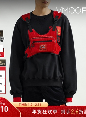 【折扣】ANGUS CHIANG 秋季男拼接灯芯绒红色背心