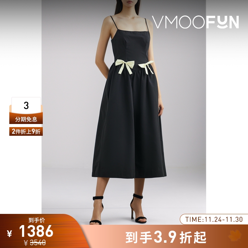 【折扣】CIAO LUCIA 夏女收腰蝴蝶结棉质吊带连衣裙小黑裙