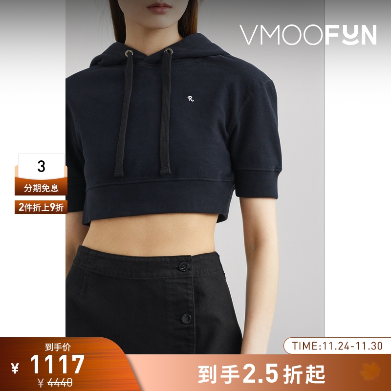 【折扣再降】Raf Simons 早春女刺绣棉质短款连帽卫衣