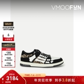 运动鞋 男黑色皮革绒面革毛皮骨头鞋 折扣 Amiri