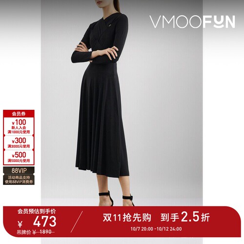 【D11抢先购】Norma Kamali 秋冬女挖剪弹力小黑裙长袖连衣裙