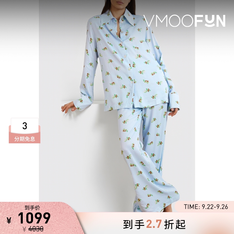 【折扣】Sleeper 女印花缎面蓝色睡衣套装