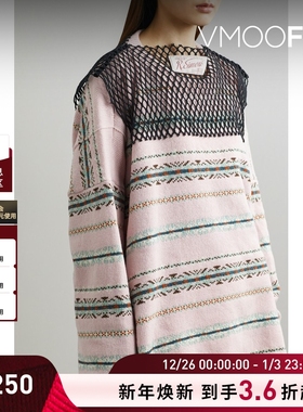 【折扣】Raf Simons 秋冬品牌标志贴花网布边饰嵌花羊毛毛衣