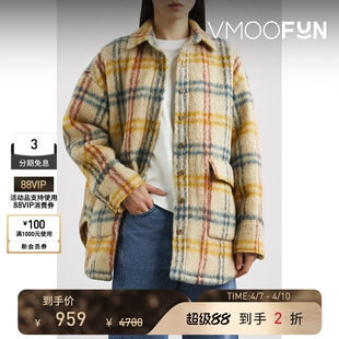 末折扣 YCH 秋冬女格纹拉绒针织外套 季