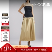 ANNA 折扣 QUAN女士抹胸棉质混纺拼接斜纹布超长连衣裙