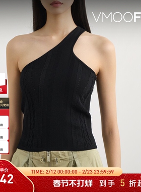 【折扣】YCH女士修身单肩弹力针织黑色上衣