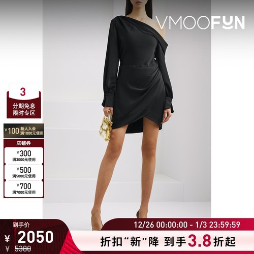 【折扣再降】SIMKHAI 夏季女单肩褶饰迷你礼服裙连衣裙小黑裙