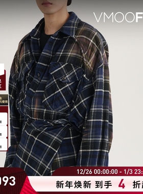 【折扣】Juun.J 男宽松不对称格纹棉质法兰绒衬衫