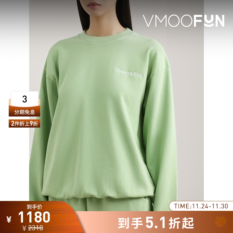 【折扣】SPORTY & RICH 秋冬女刺绣棉质绿色平纹布卫衣