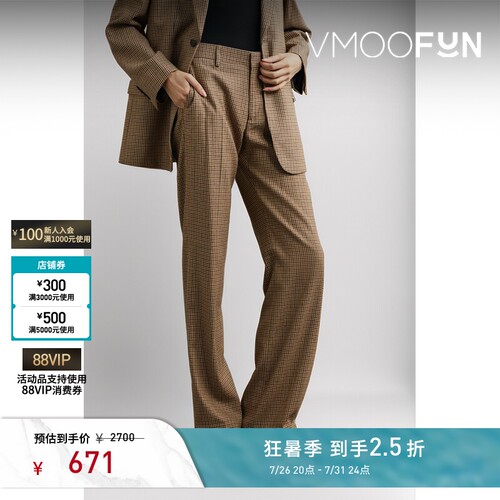 FILIPPA K 秋冬女士千鸟格羊毛混纺直筒裤