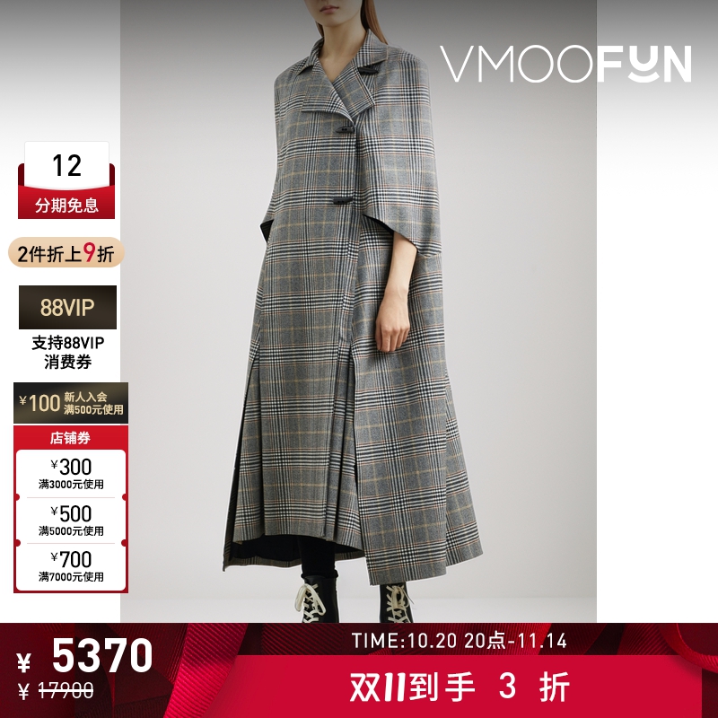 【折扣】ROLAND MOURET（服饰）女士格纹羊绒混纺斗篷式外套