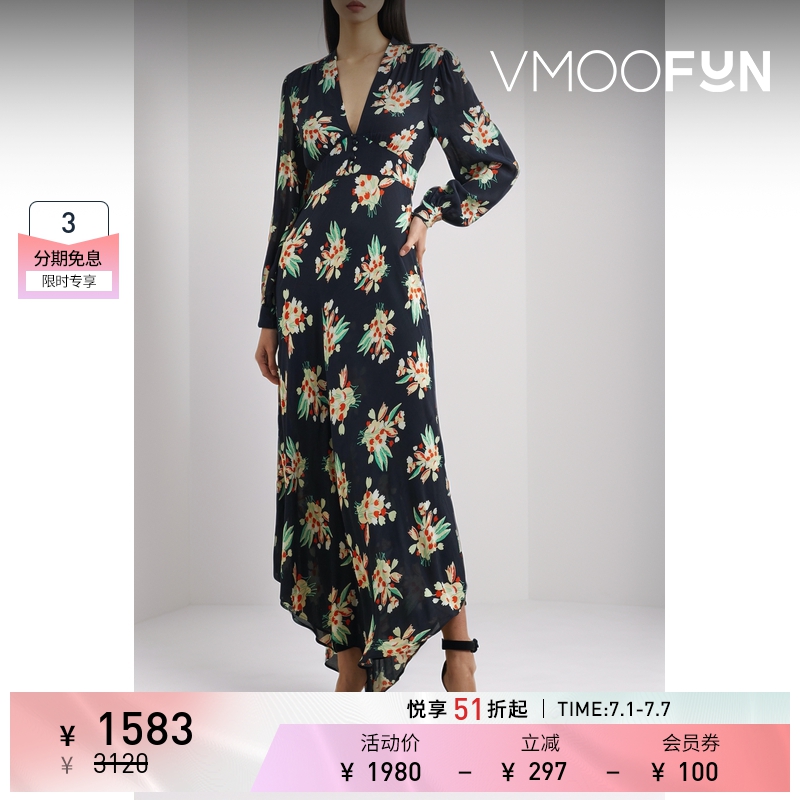 【折扣】RIXO女士花卉印花平纹布超长连衣裙