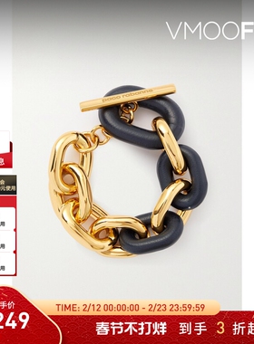 【新年礼物】Paco  Rabanne 女金属黑色皮革拼接手链