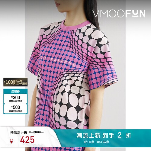 Paco Rabanne 春夏女多巴胺波点印花平纹布T恤