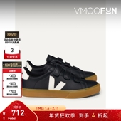 V字印花黑色皮革魔术贴运动鞋 女简约基础款 折扣 VEJA