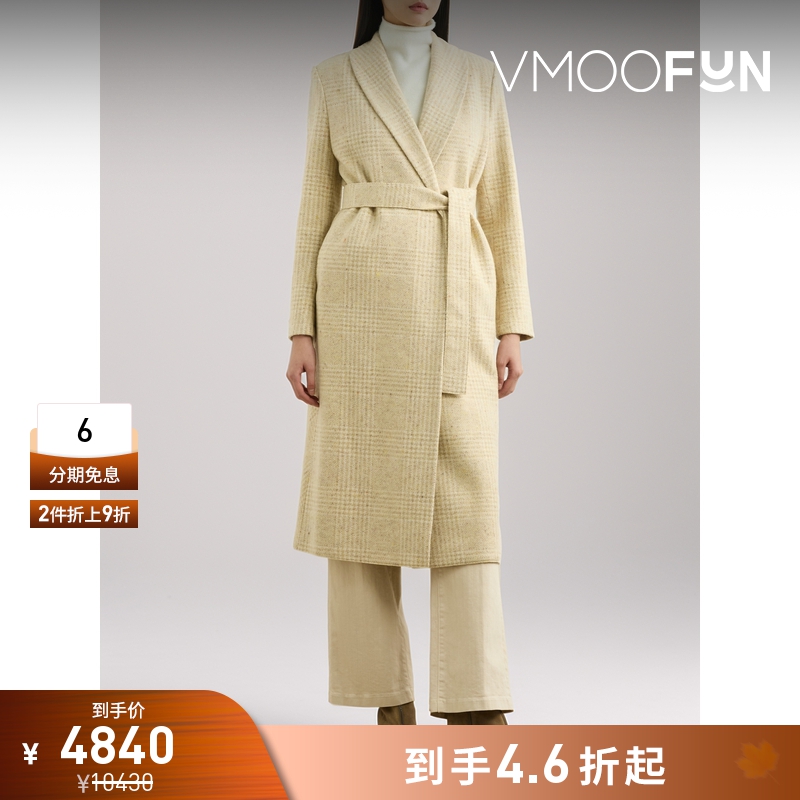 【折扣】Harris Wharf London 秋冬女黄色配腰带长款外套