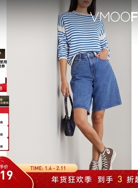 【折扣】ALEX MILL女秋冬蓝白条纹棉质毛衣