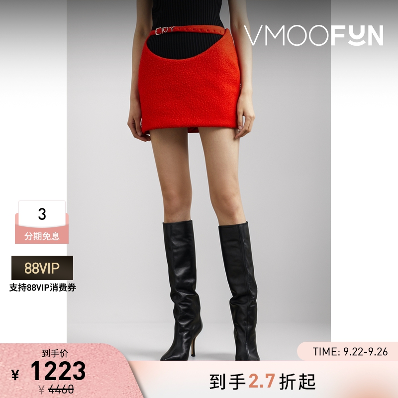 【折扣】Y/PROJECT 配腰带挖剪带填充物羊毛混纺迷你半身裙
