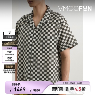 衬衫 ERL春夏男士 古巴领格纹棉麻混纺短袖