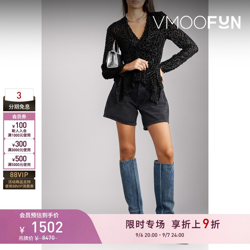 【折扣】Isabel Marant 春夏女金属感烧花天鹅绒丝绒上衣图片