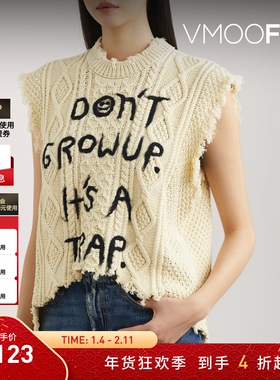 【折扣】R13 女士秋冬仿旧毛边棉质背心