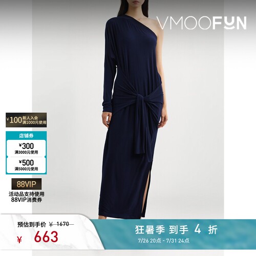 Norma Kamali 夏季女单肩弹力平纹布连衣裙