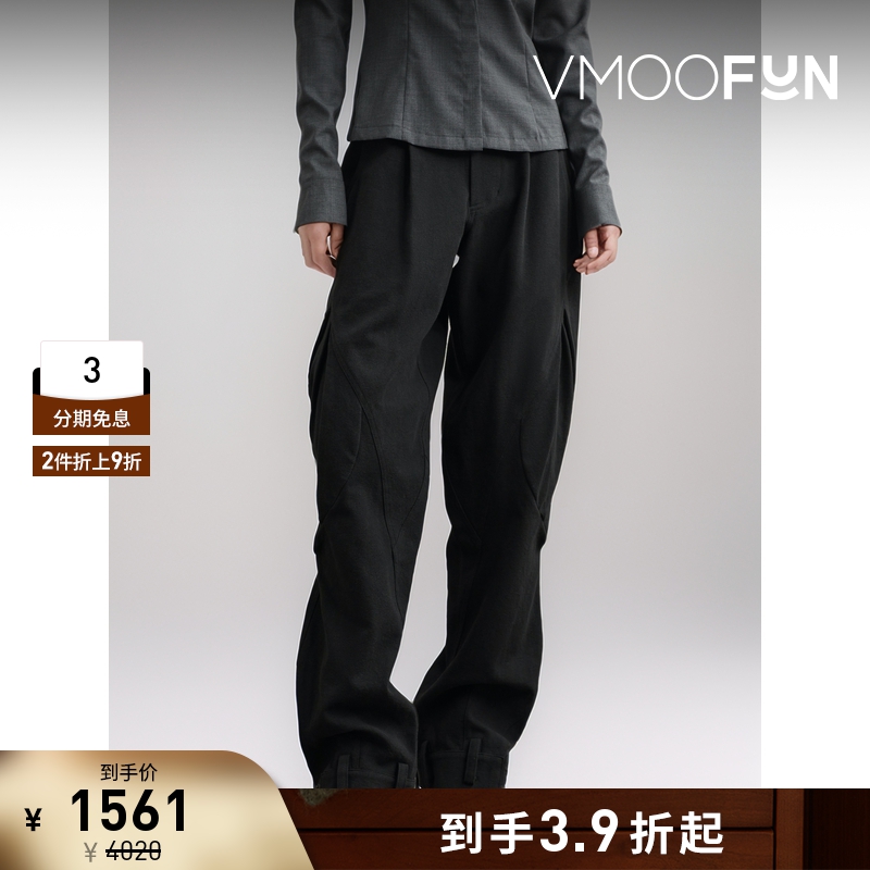 【折扣】Hyein Seo 女宽松廓形黑色棉质帆布直筒裤