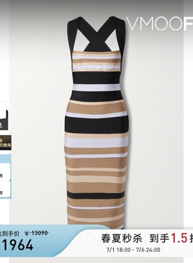 【秒杀】Herve Leger x Law Roach 春夏女条纹中长连衣裙
