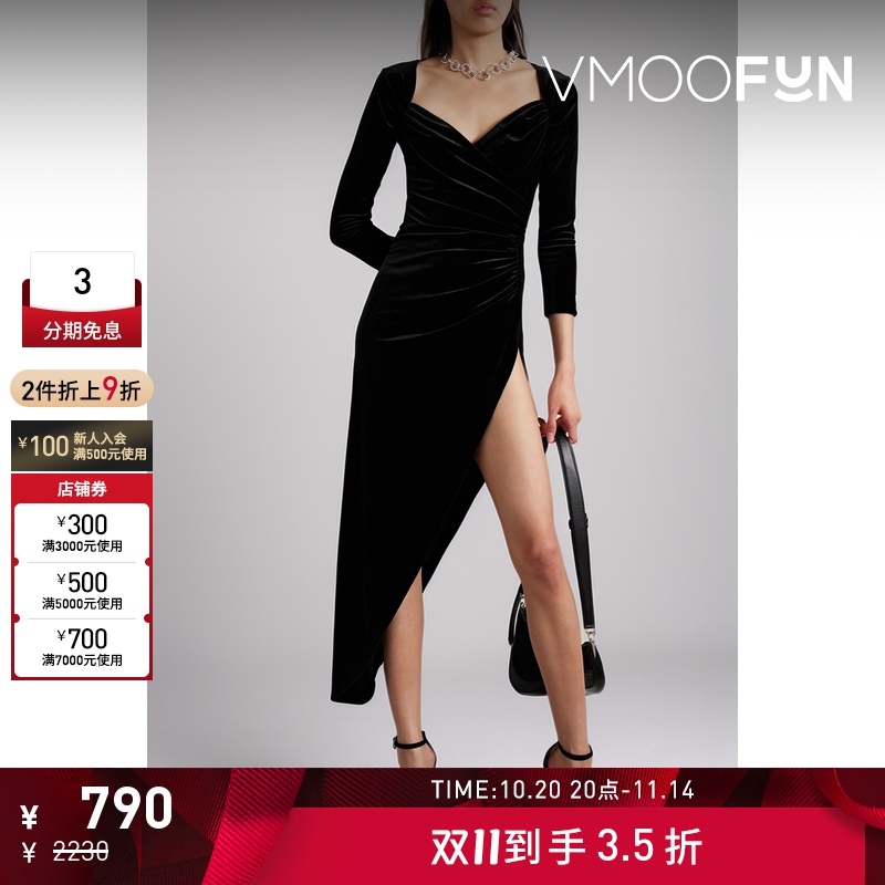 【折扣】Norma Kamali女士褶饰弹力天鹅绒中长连衣裙