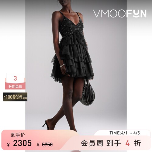 LoveShackFancy女士荷叶边绢网迷你小黑裙连衣裙