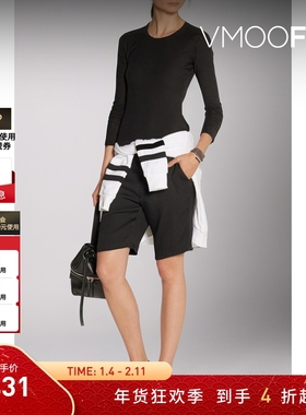 【折扣】James Perse 女士竹节棉质针织修身黑色上衣