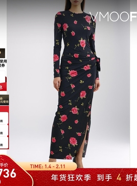 【折扣】Magda Butrym 秋冬女印花弹力平纹布碎花长袖连衣裙