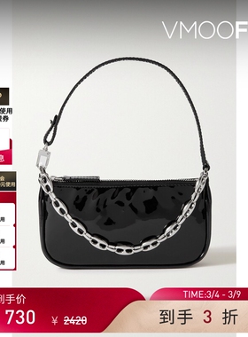 【38焕新周】BY FAR 女黑色漆皮链条包单肩包腋下包