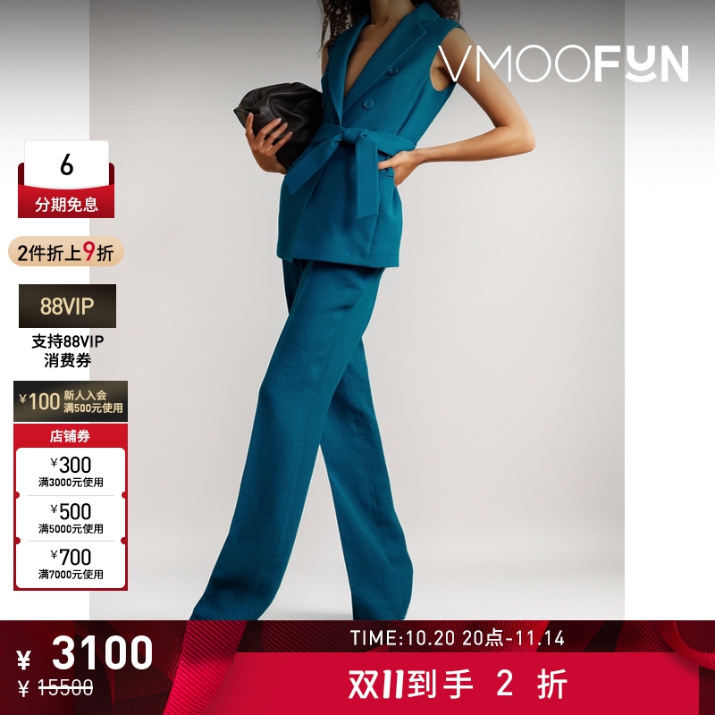 【折扣】Akris女士配腰带亚麻羊毛混纺绉纱马甲