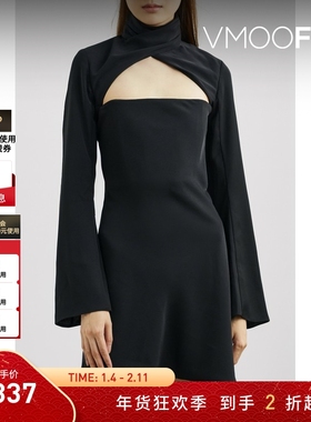 【折扣】16ARLINGTON 女拧绕绉纱派对礼服连衣裙小黑裙