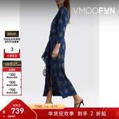 折扣 Rixo 女露背荷叶边亮片金葱真丝法式 长袖 连衣裙