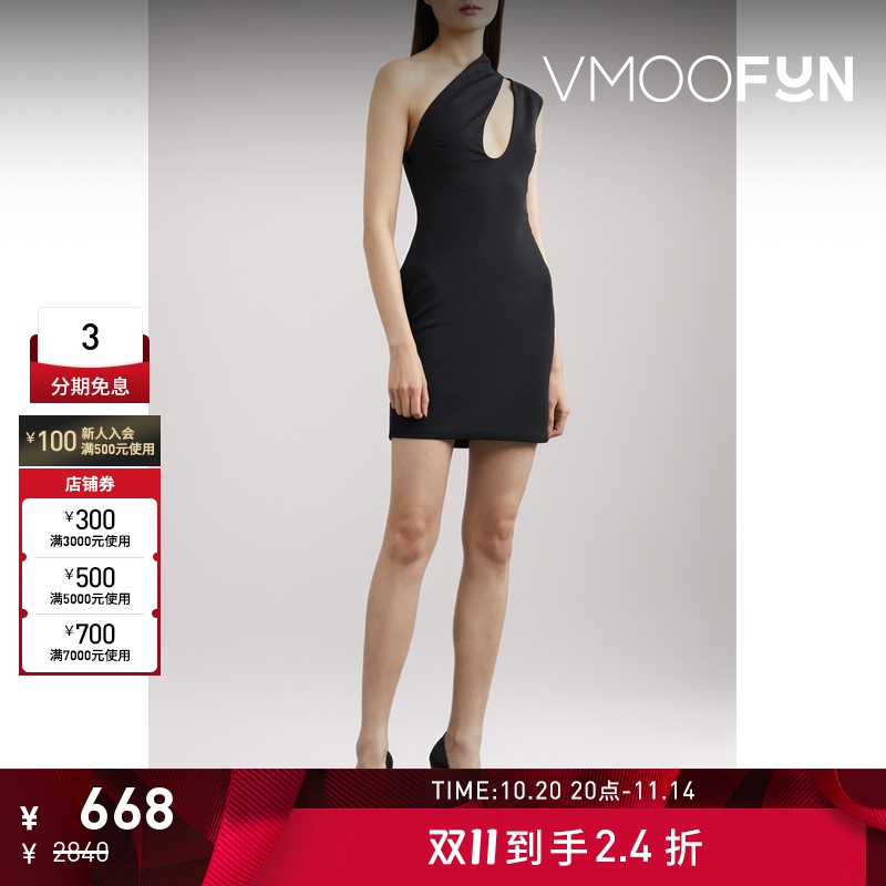 【折扣】Solace London女单肩挖剪弹力小黑裙连衣裙