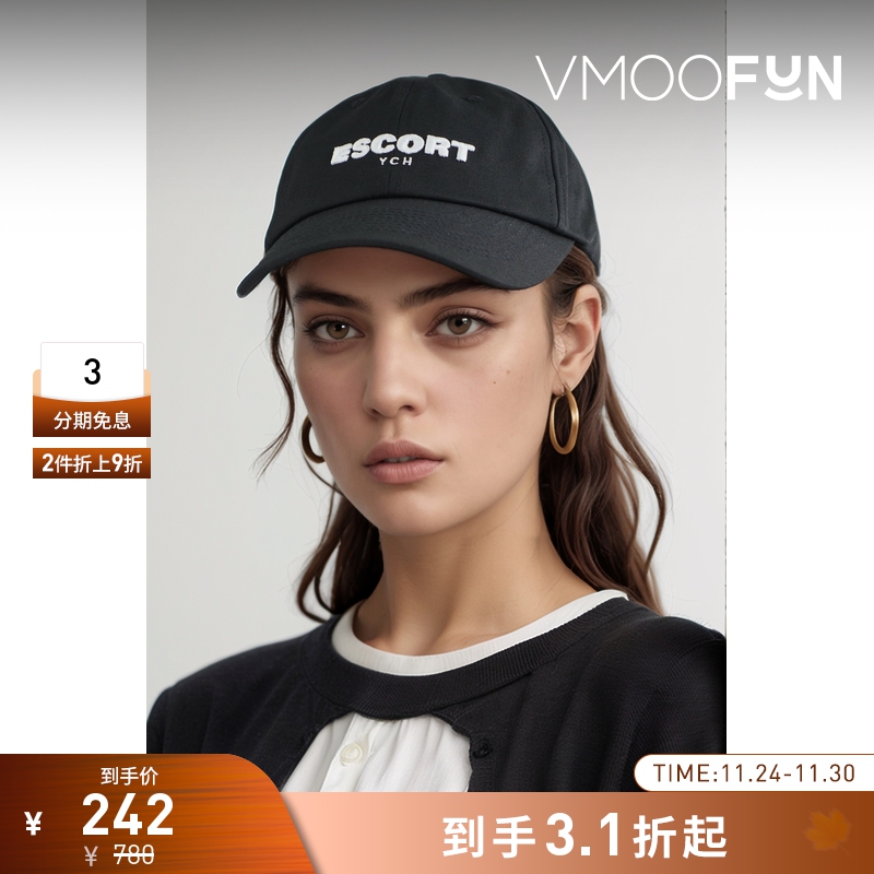 【折扣】YCH 女刺绣棉质斜纹布黑色棒球帽