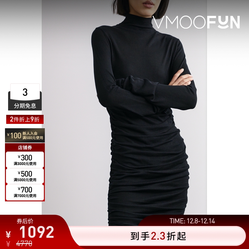 【折扣】RtA 女褶饰垂坠真丝迷你连衣裙小黑裙